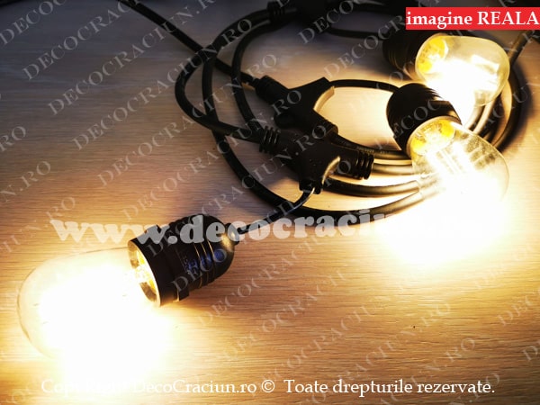 Ghirlanda luminoasa becuri S14 Edison lumina calda 10m conectabila