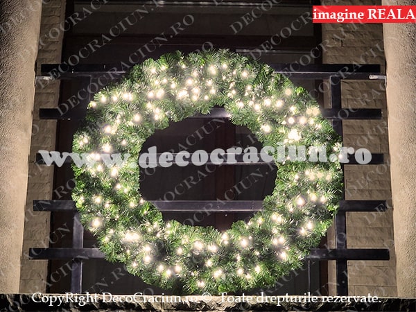 Coronita craciun exterior 1m diametru leduri alb cald lumina statica