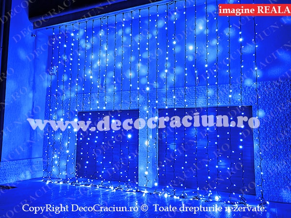 Perdea lumini exterior Craciun 2x6m leduri albastre de exterior IP65