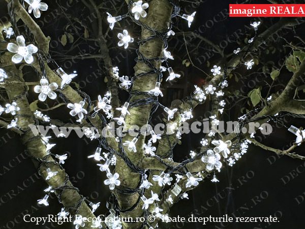 Ghirlanda luminoasa exterior flori de cires leduri albe 15m lungime