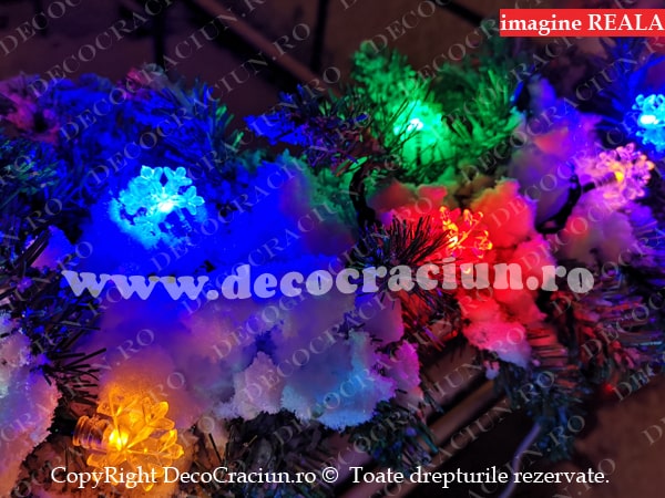 Ghirlanda artificiala de Craciun interconectabila leduri colorate decor fulgi de zapada
