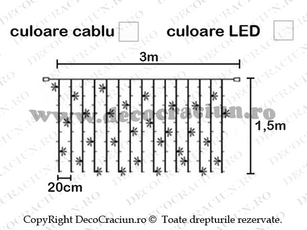 Perdea lumini Craciun exterior 6x1,5m conectabila 300 leduri albe lumina rece si efect stroboscopic
