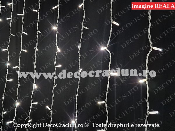 Perdea lumini Craciun exterior 6m lungime 1,5m inaltime conectabila 300 leduri alb rece